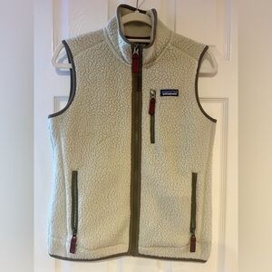 Patagonia Retro Pile Vest Fleece Womens Sz Small - Cream Olive Green Burgundy
